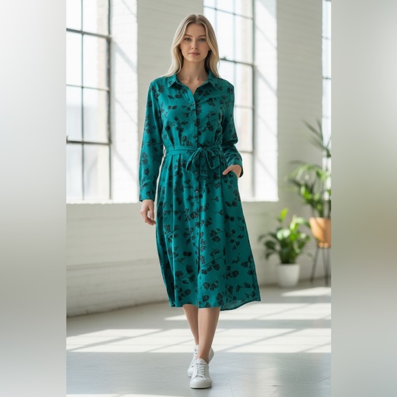 Ava & Viv Dresses & Skirts - Ava & Viv Teal Floral Shirt Dress